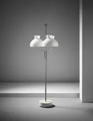 Ignazio Gardella, Three-armed 'Arenzano' standard lamp, circa 1963, Marble, chromium-plated tubular metal, chromium-plated metal, opaque glass
