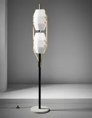 Elio Monesi, Rare standard lamp, circa 1960, Marble, painted tubular metal, opaque glass, brass