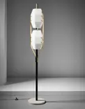 Elio Monesi, Rare standard lamp, circa 1960, Marble, painted tubular metal, opaque glass, brass