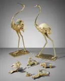 Gabriella Crespi, 'Struzzo', 'Airone', a group of animal sculptures and a magnifying glass, 1973-1974, Gilt bronze, glass, ostrich egg