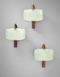 Set of three wall lights, model no. 2272 by Max Ingrand, circa 1958, Stained pear wood, opaque glass, brass, sold Apr 2016