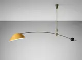 Angelo Lelii, Counterbalance ceiling light, model no. 12432, circa 1954, Tubular brass, brass, painted metal