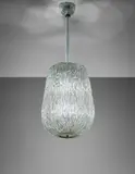 Ceiling light, variant of model no. 5281 by Carlo Scarpa, circa 1936, Iridescent cordonato glass, nickel-plated tubular metal, brass, sold Apr 2016