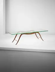 Melchiorre Bega, Rare coffee table, circa 1942, Stained pear wood, glass