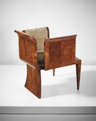 Emilio Lancia, Rare armchair, circa 1930, Stained walnut, stained walnut-veneered wood, fabric