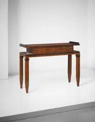 Emilio Lancia, Console, circa 1936, Stained walnut-veneered wood, stained walnut, ebonised wood, brass