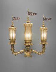 Monumental wall light, designed for the Bauer Hotel, Venice by Flavio Poli, circa 1940, Coloured glass, coloured frosted glass, brass, painted metal, copper, sold Apr 2016