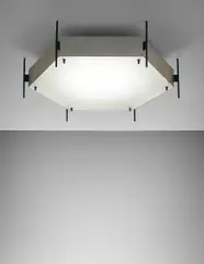 Rare ceiling light, model no. 12712 by Angelo Lelii, circa 1960, Nickel-plated metal, painted metal, opaque glass, sold Apr 2016