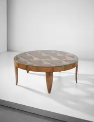 Gio Ponti, Important coffee table, circa 1937, Burr walnut-veneered wood, walnut, glass