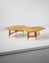 Unique and important coffee table by Gio Ponti, circa 1957, Walnut, burr walnut-veneered wood, brass, sold Apr 2016