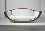 Marcel Coard, Important Canapé Gondole, circa 1925, Carved Indian rosewood, Indian rosewood-veneered wood, brass, linen velvet