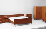 Giuseppe Terragni, Bedroom, designed for Casa Stecchini, Como, designed 1936-1937, Bubinga-veneered wood, bird's eye maple-veneered wood, bronze, patinated bronze, gilt bronze, steel, chromium-plated steel, Bakelite