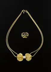 'Petales d'Or' necklace and ring by Claude Lalanne, 1989 and 1991, Precious metal, zirconium gem, offered Sep 2016