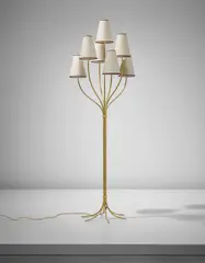 Jean Royere, 'Persane' standard lamp, 1950s, Tubular brass, brass, fabric shades