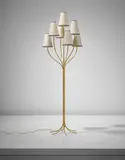 Jean Royere, 'Persane' standard lamp, 1950s, Tubular brass, brass, fabric shades