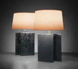 Pair of table lamps by Jean-Michel Frank, circa 1935, Painted iron, tubular brass, brass, paper shades, sold Sep 2016