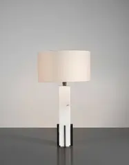 Jacques Quinet, Table lamp, circa 1966, Polished Carrara marble, brass, paper shade