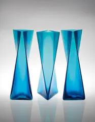 Tadao Ando, Set of three vases, 2011, Aquamarine glass finished in rosetta , ghiaccio and velato