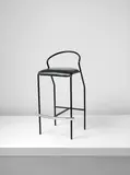 Shiro Kuramata, Bar stool, model no. R301, designed for the Lucchino Bar, Tokyo, 1986, Chromium-plated tubular steel, painted tubular aluminium, leather, vinyl
