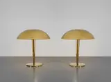 Pair of desk lamps, model no. 5061 by Paavo Tynell, 1950s, Brass, perforated brass, tubular brass, sold Sep 2016