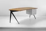Jean Prouvé, 'Compas' desk, 1953-1965, Painted tubular steel, painted bent sheet steel, aluminium, oak-veneered wood