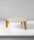 Jean Prouvé, Low table, model no. CB 11, circa 1949, Oak, bent sheet steel, marble