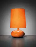 Table lamp by Jacques Ruelland and Dani Ruelland, circa 1960, Glazed earthenware, brass, tubular brass, paper shade, sold Sep 2016