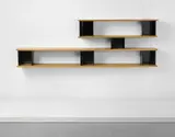 ‘Nuage’ wall-mounted shelf by Charlotte Perriand, circa 1958, Oak-veneered plywood, painted bent sheet steel, aluminium, sold Sep 2016