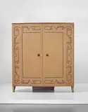 Rare wardrobe by Paolo Buffa and Giovanni Gariboldi, 1955, Teak, teak-veneered wood, Indian rosewood-veneered wood, stained wood inlay, vinyl, brass, sold Sep 2016