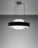 Ceiling light, model no. 1158 by Stilnovo, circa 1955, Painted aluminium, tubular brass, brass, chromium-plated brass, opaque glass, sold Sep 2016