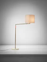 Early 'Tirs' adjustable standard lamp by Giuseppe Ostuni, circa 1950, Marble, tubular brass, brass, leather, fabric shade, offered Sep 2016