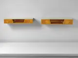 Two wall-mounted consoles by Gio Ponti, circa 1950, Walnut-veneered wood, painted glass, brass, offered Sep 2016