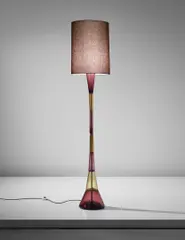 Standard lamp by Fulvio Bianconi, 1950s, Coloured glass, tubular aluminium, brass, linen shade, sold Sep 2016