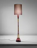 Standard lamp by Fulvio Bianconi, 1950s, Coloured glass, tubular aluminium, brass, linen shade, sold Sep 2016