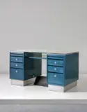 Gio Ponti, Desk, from the Montecatini offices, Milan, circa 1936, Painted bent steel, aluminium, rubber, glass