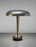 Stilnovo, Desk lamp, model no. D 4639, 1950s, Patinated metal, painted metal, opaque glass