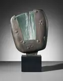 Max Ingrand, Rare table lamp, model no. 2533, circa 1960, Patinated bronze, glass, painted wood
