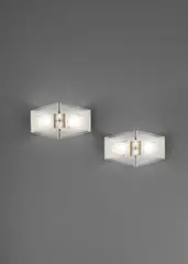 Pair of wall lights by Max Ingrand, circa 1960, Painted aluminium, opaque glass, chiselled glass, brass, offered Sep 2016