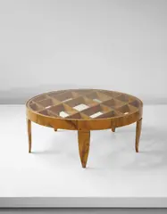 Gio Ponti, Rare coffee table, 1935-1940, Burr walnut-veneered wood, walnut, glass