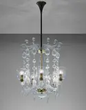 Rare five-armed chandelier, model no. 5337 by Carlo Scarpa, circa 1942, Clear soffiato glass, tubular brass, brass, sold Sep 2016