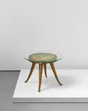 Rare occasional table, variant of model no. 5374 by Aligi Sassu and Osvaldo Borsani, circa 1940, Stained walnut, painted wood, brass, glass, offered Sep 2016