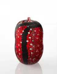 Unique vase by Yoichi Ohira, 2004, Handblown glass canes with murrine and powder inserts, partially faceted, polished and battuto surface, sold Sep 2016
