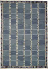 Barbro Nilsson, Large 'Salerno, blå enkel' rug, designed 1948, Handwoven wool on a linen warp