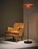 Early adjustable standard lamp, type 5/3 shades by Poul Henningsen, 1927-1928, Painted copper, patinated tubular brass, patinated brass, painted steel, painted wood, offered Sep 2016