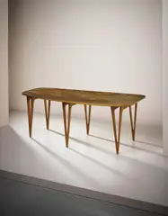Table by Børge Mogensen, designed 1949, Vavona burr-veneered wood, cherry wood, offered Sep 2016