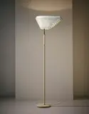 Early and rare 'Angel's Wing' standard lamp, model no. A805 by Alvar Aalto, circa 1954, Painted metal, brass, tubular brass, leather-bound metal, offered Sep 2016
