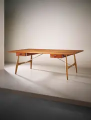 Hans J. Wegner, Large 'Architect's desk', model no. JH57, designed 1953, Teak, oak, chromium-plated steel