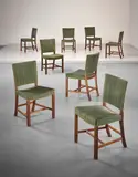Kaare Klint, Set of eight 'Red' dining chairs, model no. 3758, designed for the Danish Museum of Art and Design’s lecture room, Copenhagen