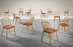 Palle Suenson, Set of twelve dining chairs, designed for the Aarhus Oil Factory A/S, 1938-1942, Beech, teak