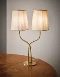 Rare table lamp by Paavo Tynell, 1950s, Tubular brass, brass, fabric shades, sold Sep 2016